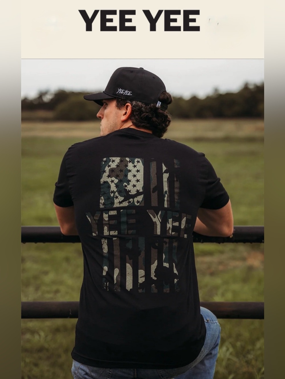 Yee Yee Men's Black Camo Flag Back-Print Tee. large